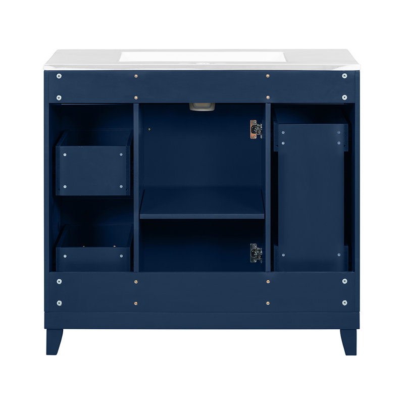 Meuble-lavabo moderne avec lavabo en céramique élégant et rangement multiple, Bleu