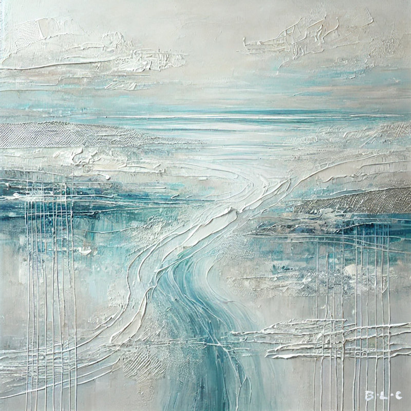 «Tranquil C Courants: Abstrait côtier sérénité», art mural sur toile, 20" H x 20" W