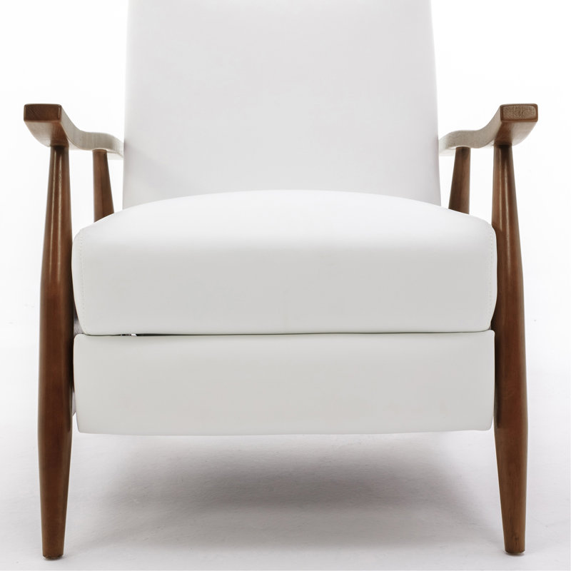 Wood Arm Push Back Recliner - Milky, White