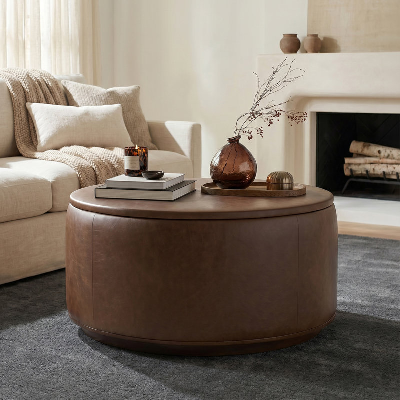 Herve Full-Grain Genuine Leather Storage Ottoman