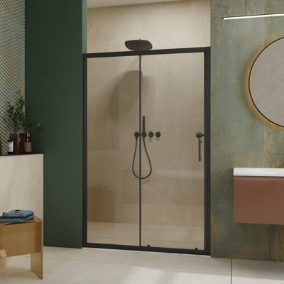 48.in W X 72.in H Shower Door - Clear Tempered Glass, Black Handle, , & Waterproof Durability Adjustable,