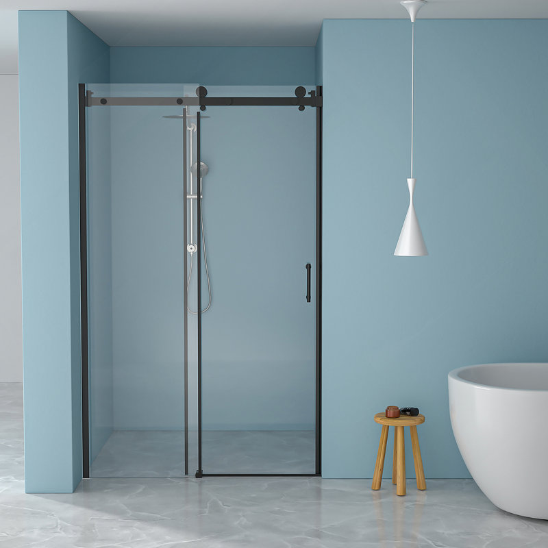 Porte de douche coulissante simple l 48 po x H 76 po - Verre trempé de 8 mm avec cadre en acier inoxydable 304, noir mat