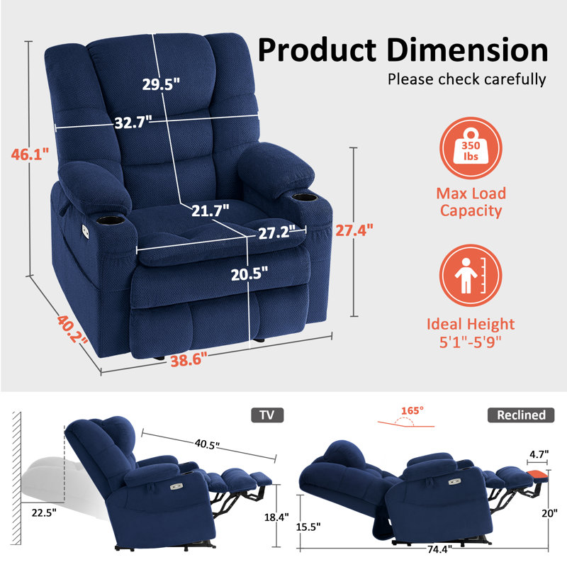 Dual Motor Power Recliner Lift Chair with Adjustable Headrest, Vibration Massage and Heating, Navy Blue
