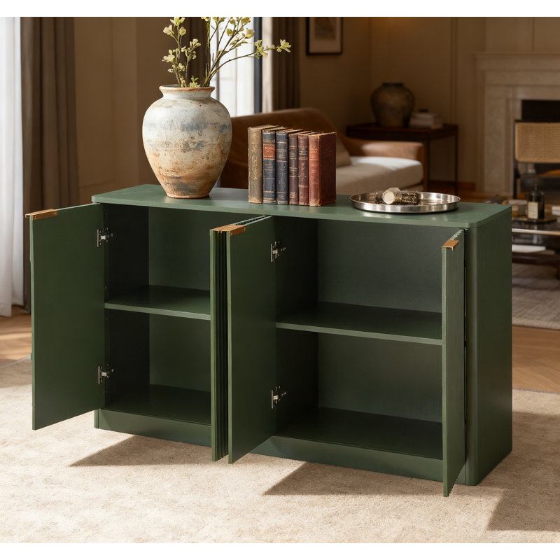 59-inch Modern Wavy Sideboard, Curved Contour Design Storage Cabinet, 4-door Cabinet With Storage Function, Suitable For Kitchen/bedroom/living Room, Green, 59.0"l X 15.7"w X 27.7"h