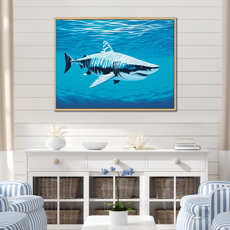 " Tiger Shark Territory ", 34" H x 44" W x 1.5" D, Natural Floater Framed
