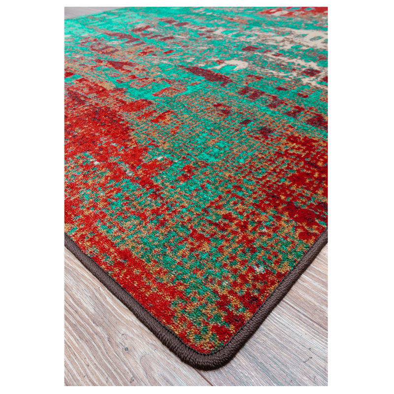 Tapis turquoise à motif abstrait Belgrade, Rectangle 3 pi x 4 pi
