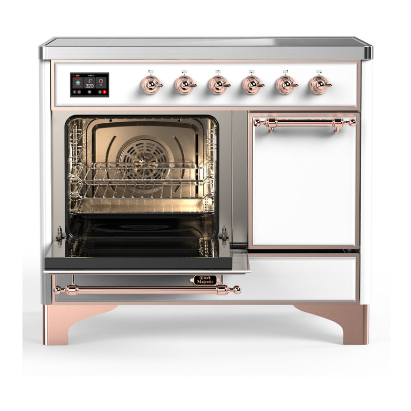 Cuisinière à induction 40 pouces avec 6 éléments à induction en blanc Majestic III Series (garniture cuivre), Blanc, Cuivre