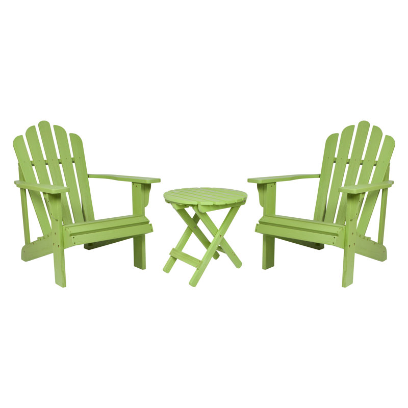 Brently Solid Wood Adirondack Chair with Table, Lime Green