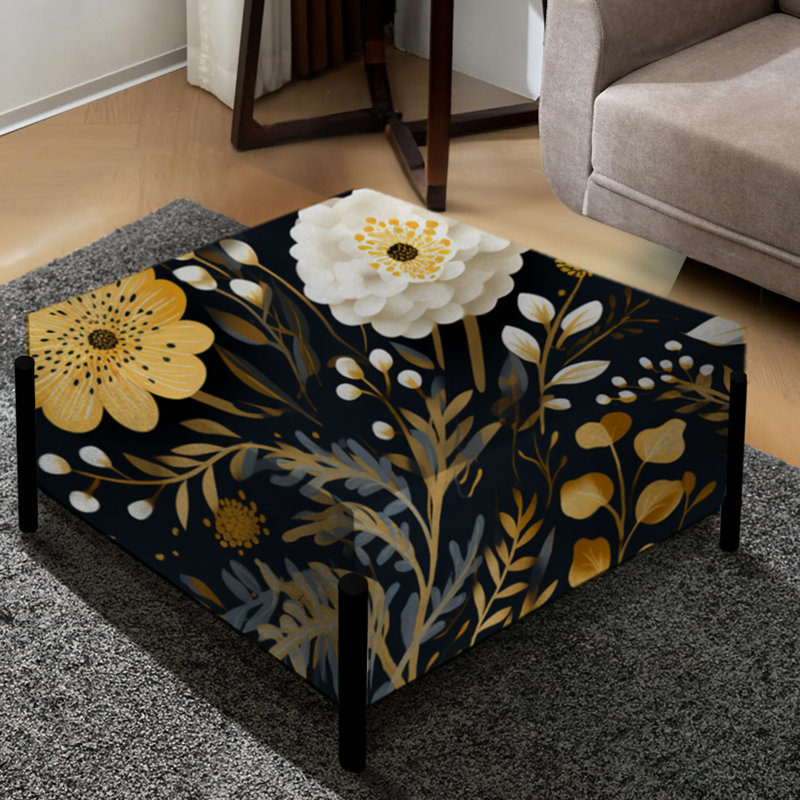Noir et jaune Boho Botanical - Grand repose-pieds carré Boho