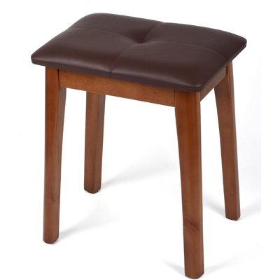 Solid Wood Vanity Stool, 18" H - Wooden Ottoman Chair Small Bench Seat For Bedroom/Living Room/Office/Makeup Vanity/Closet/Desk - Brown