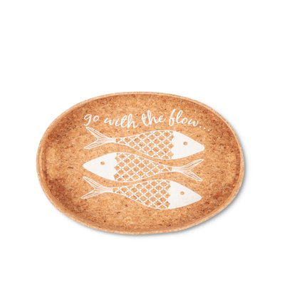 Assorted Nautical Oval Cork Wrapped Metal Trays with Fish Designs on Tray (Set of 2)
