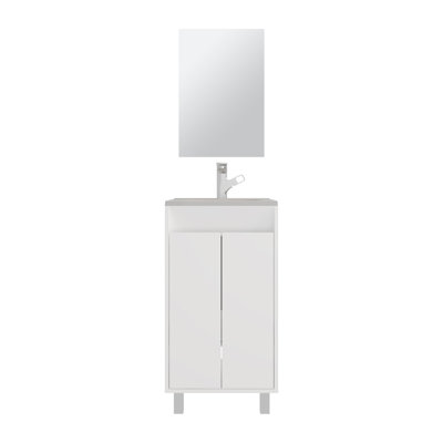 Ensemble de salle de bain, armoire avec lavabo + miroir, 2 portes, 4 pieds, 2 tablettes, 1 miroir