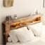 Cadre de lit très grand, cadre de lit plateforme en bois avec tête de lit à DEL avec rangement et 2 ports USB, silencieux, aucun sommier nécessaire et outil d'assemblage facile, grand rangement sous le lit, brun foncé-2000836343-2000836340