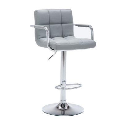 Tabouret de bar pivotant contemporain avec accoudoirs et coussin, structure en métal avec accents chromés, hauteur 24-33 po pour comptoir d'îlot de cuisine