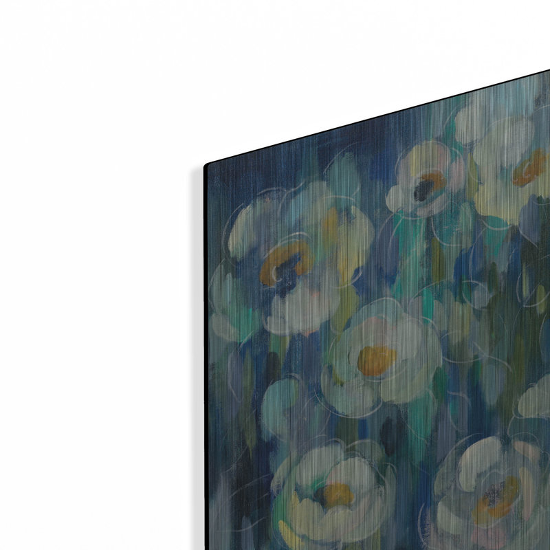 «Pretty Blue Floral» par Silvia Vassileva, art mural en métal, H 12 po x l 16 po