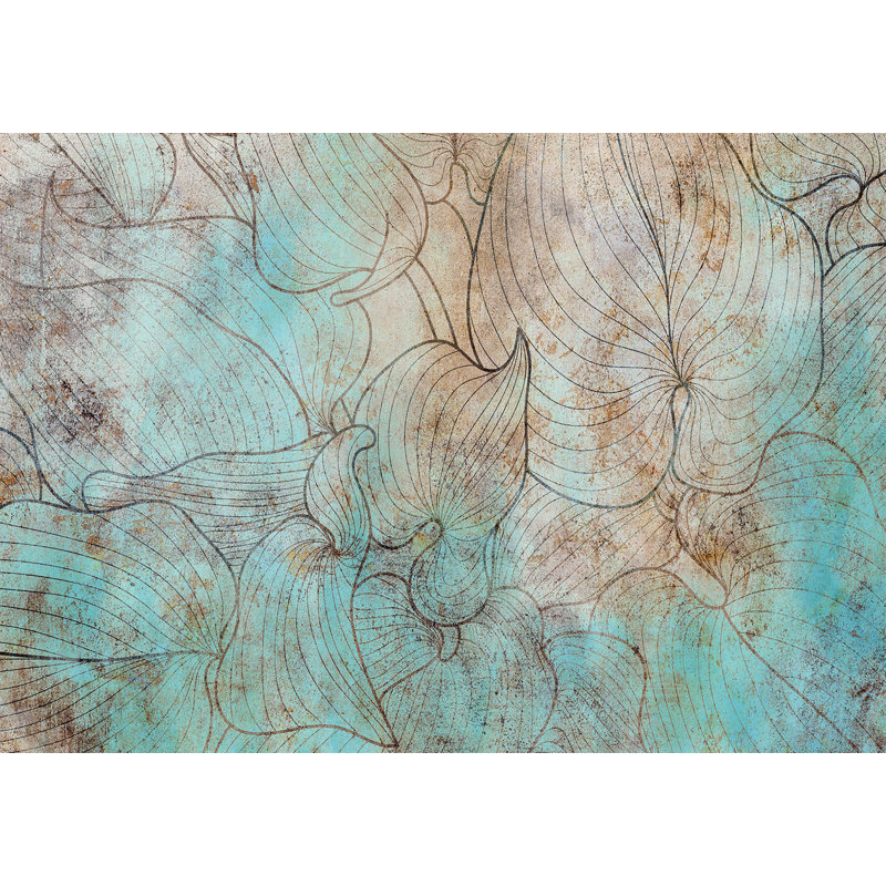 Papier peint botanique - Feuilles en bleu, L 124 po x l 177 po