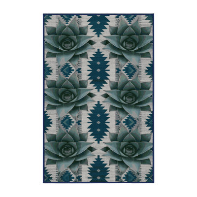 Washable Agave Plant Southwestern Area Rug