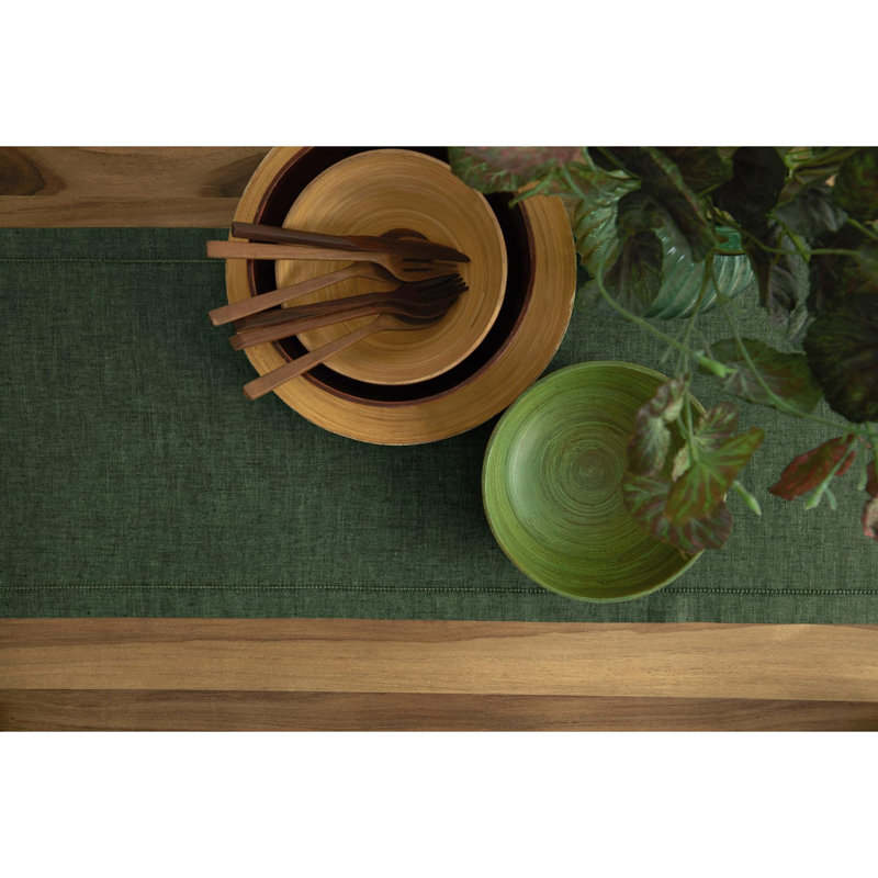 Milan - 100% Pure Linen Table Runner, Forest Green, 132" x 14"