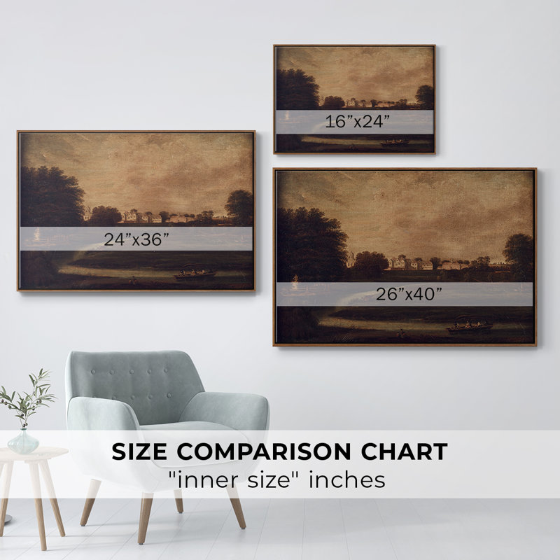 Paysage rétro cccxvi - reproduction de cadre flottant sur toile, Noyer, H 25 po x l 37 po