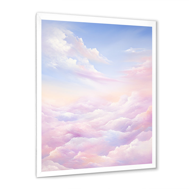 «Pink Clouds Scenery Minimalisme», reproduction sur toile, H 32 po x l 16 po x P 1 po, Cadre simple blanc