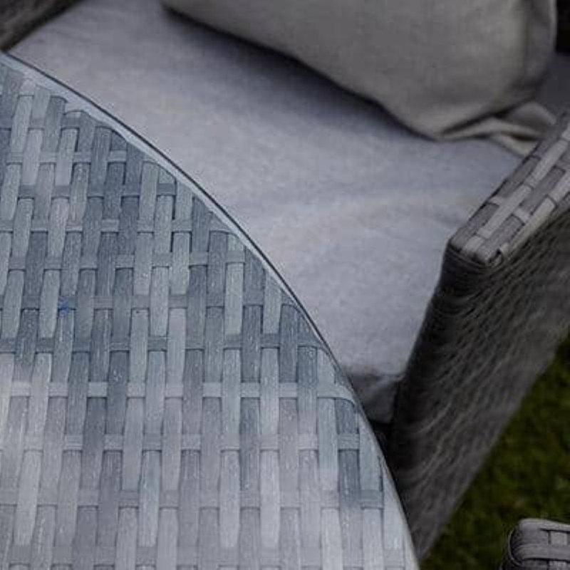 Dubose 6 - Person Wicker Patio Dining Set with Round Table , Cushions Included, Grey with Cream Parasol, Yes