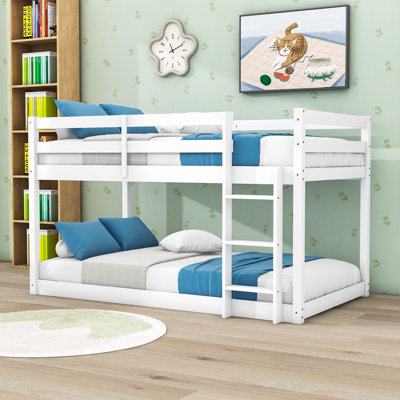 Hermidas Twin Over Twin Wood Bunk Bed With Ladder And Slats by Harriet Bee