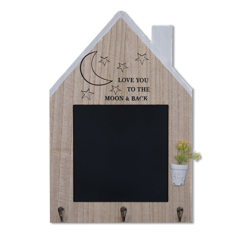 Porte-clés en bois brun et noir Joneer avec tableau noir et crochets