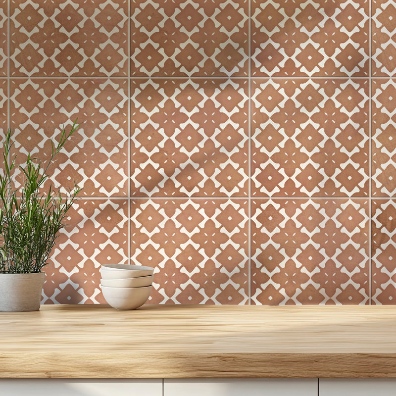 Bari Fortuna 12-7 / 8 po X 12-7 / 8 po Carreau de porcelaine pour plancher et mur, Brun / blanc