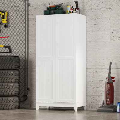 White Garage Cabinet With 2 Door And 4 Drawer