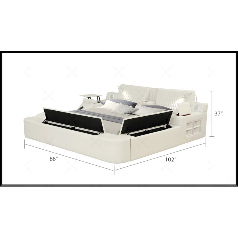 Smart Multifunctional Queen Size Bed, Beige