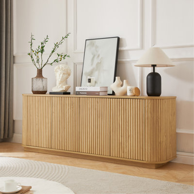 Sideboard Storage Cabinet TV Stand With Wave Pattern Buffet Cabinet Wooden Vertical Striped Cabinet For Kitchen/Bedroom/Entryway. Natural, 64