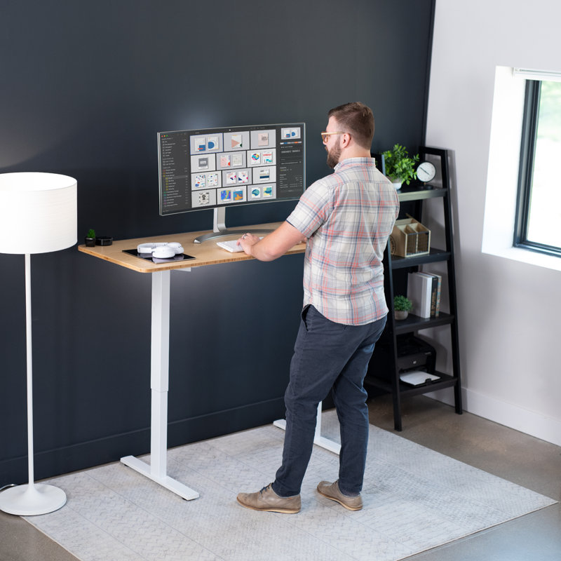 VIVO Single Motor Electric Desk with Push Button Memory Controller, Whiteboard/Black, 48.5" H x 60" W x 24" D