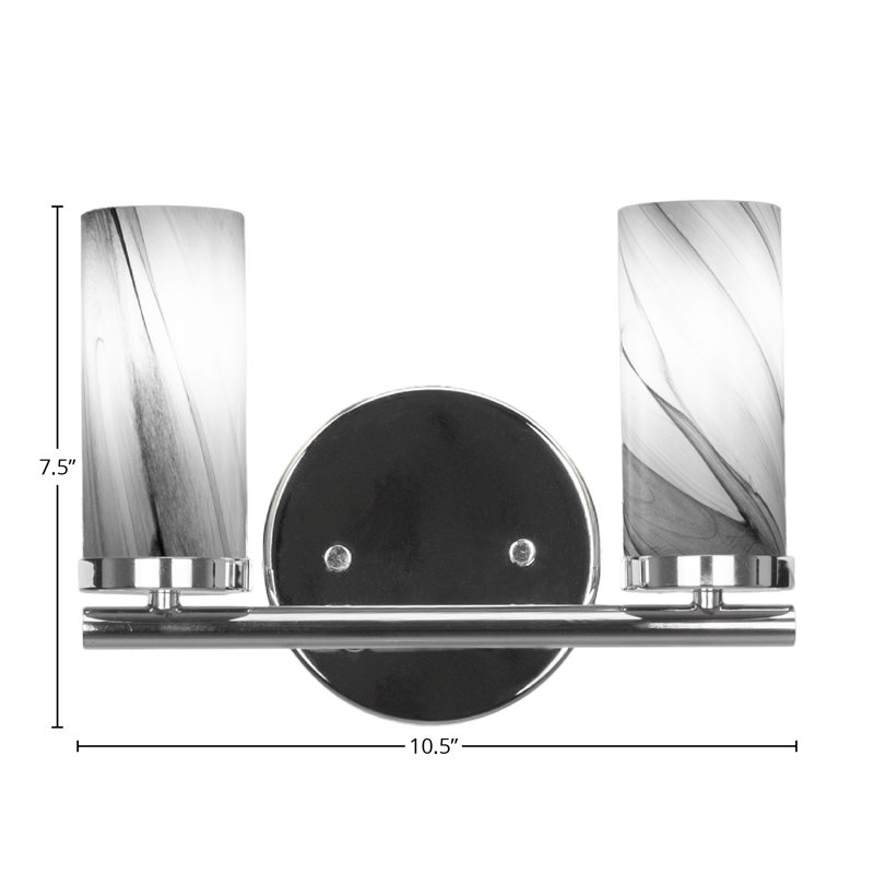 Trinity 2 Light Bath Bar Shown With 2.5” Onyx Swirl Glass, Chrome
