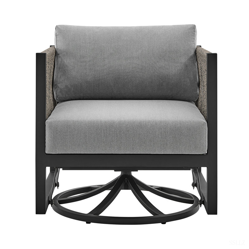 Chaise longue d'extérieur pivotante en aluminium noir avec coussins gris, Gris