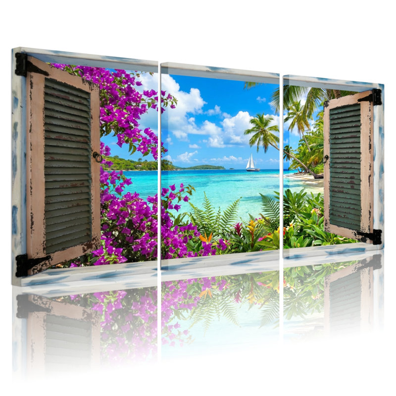 Winston Porter Landscape & Nature Tropical Beach View Through Window ...