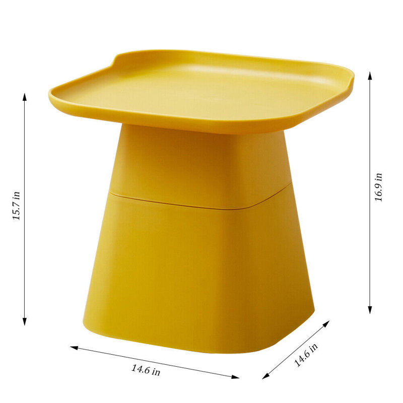 Square Shaped Coffee Table Couch Table For Living Room Modern Side Table, Yellow, 15.7" H x 18.9" W x 18.9" D