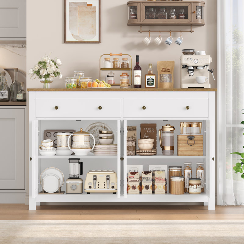 Buffet moderne 55,1 po Zosia, armoires de rangement crédence, tablettes réglables, Blanc / brun