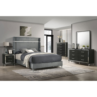Malcolm Grey Upholstered Eastern King Wingback Bed