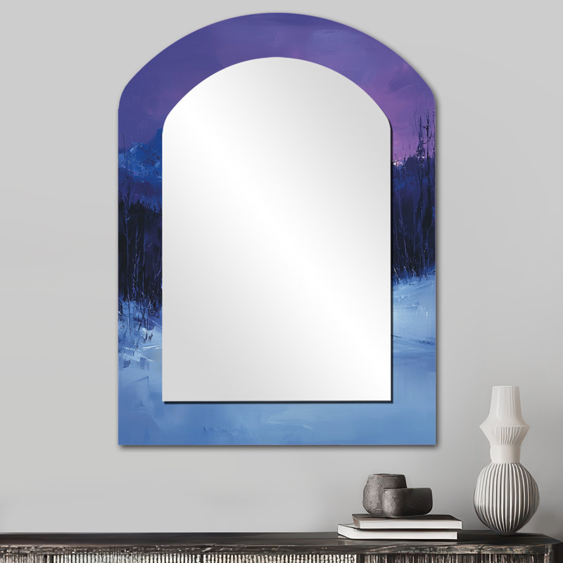 Alaska Snow Capped Summits At Twilight II - Large Arched Wall Mirror On Metal, 34" x 25"