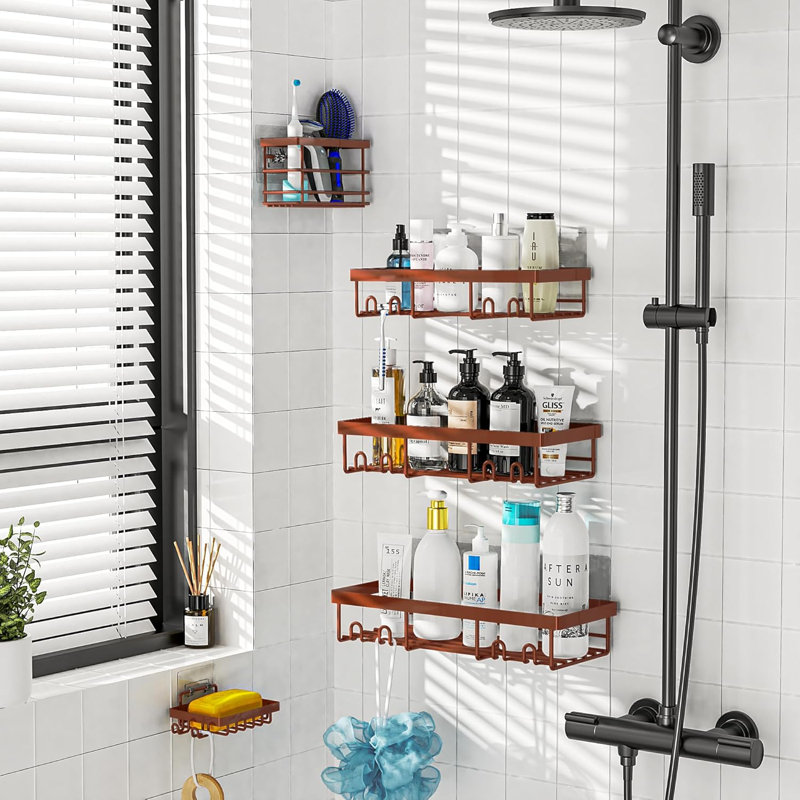 Ensemble de 5 boîtes de rangement adhésives pour salle de bain avec crochets, porte-savon et porte-brosse à dents pour la maison, le véhicule récréatif et le camping-car