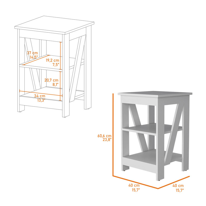 Table avec 2 tablettes, Blanc