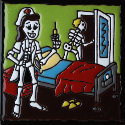 TalaMex The Nurse. Carreau d'argile Day-Of-The-Dead