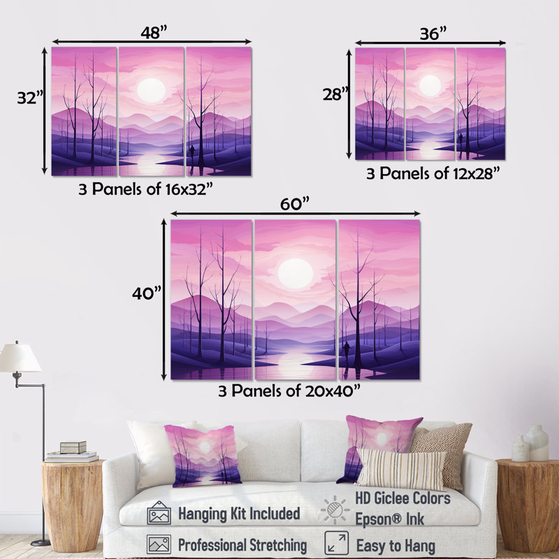Minimalisme des forêts, fréquence IV - ensemble d'art mural sur toile minimalisme, Toile tendue, H 40 po x l 60 po x P 1 po