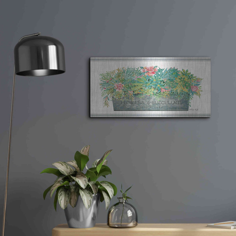 "Fleurs et plantes grasses" par Cindy Jacobs, H 12 po x l 24 po