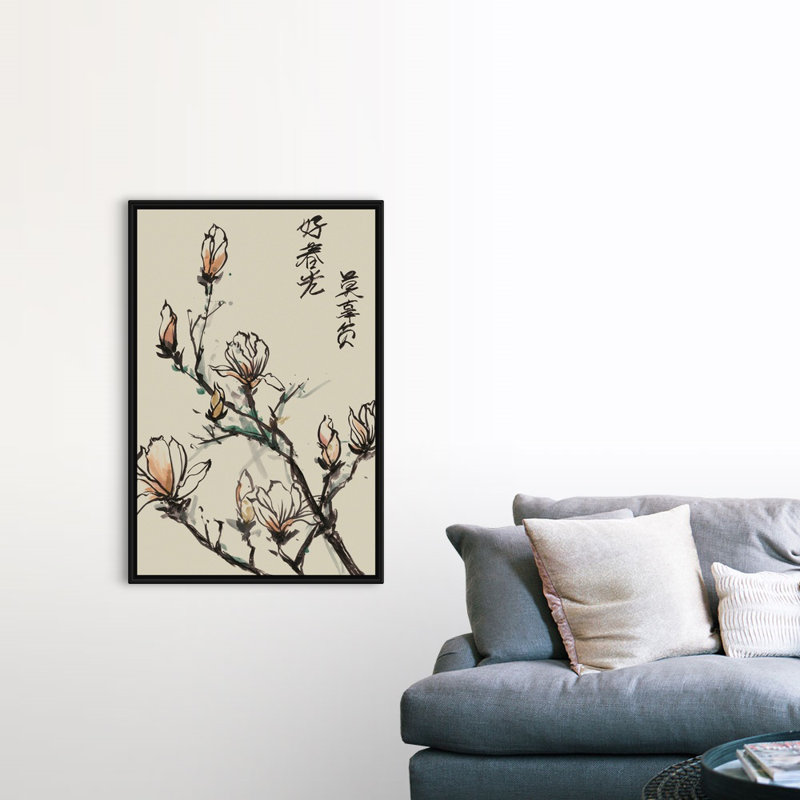 Mandarin Magnolia I, art mural sur toile, H 24 po x l 36 po x P 1,75 po, Cadre noir