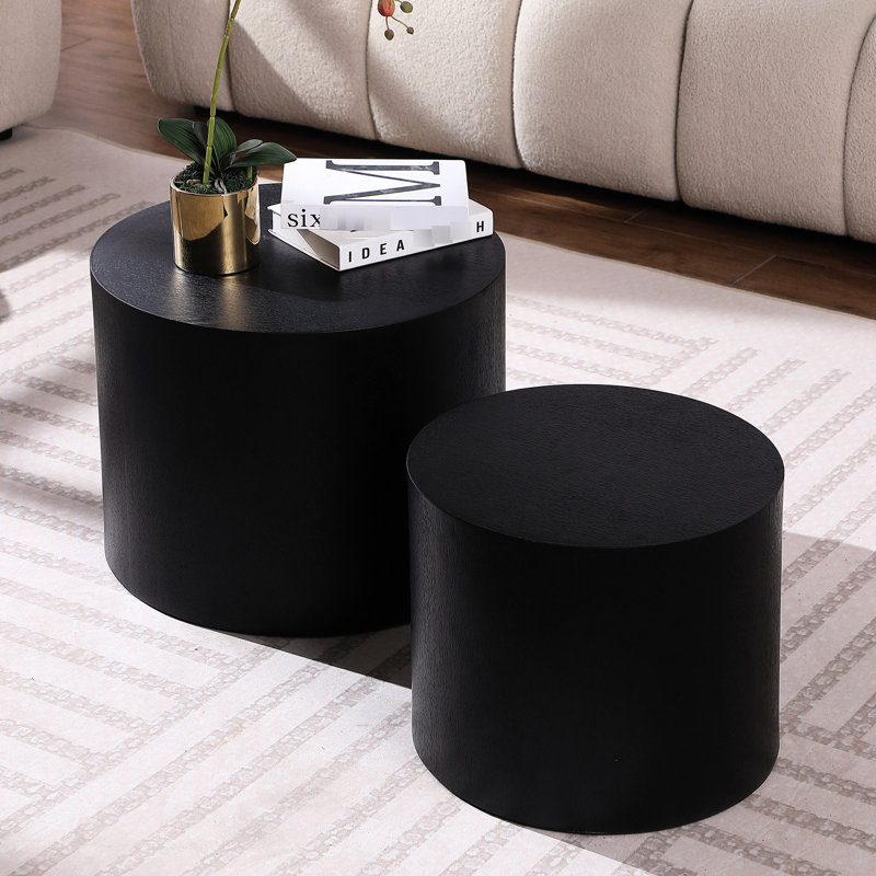 Side Table & Coffee - Black With Ash/oak/walnut Veneer, Ideal For Living Room And Bedroom 2 In Ash, Oak, Walnut Veneer A Practical Area