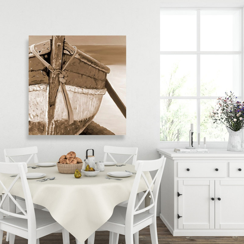 Bateau à rames attaché - pièce de décoration intérieure en toile beige