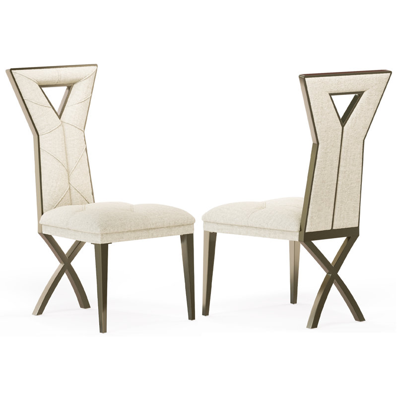 Luxury Velvet Dining Room Chairs With Mirrored Silver Legs, Bronze, White