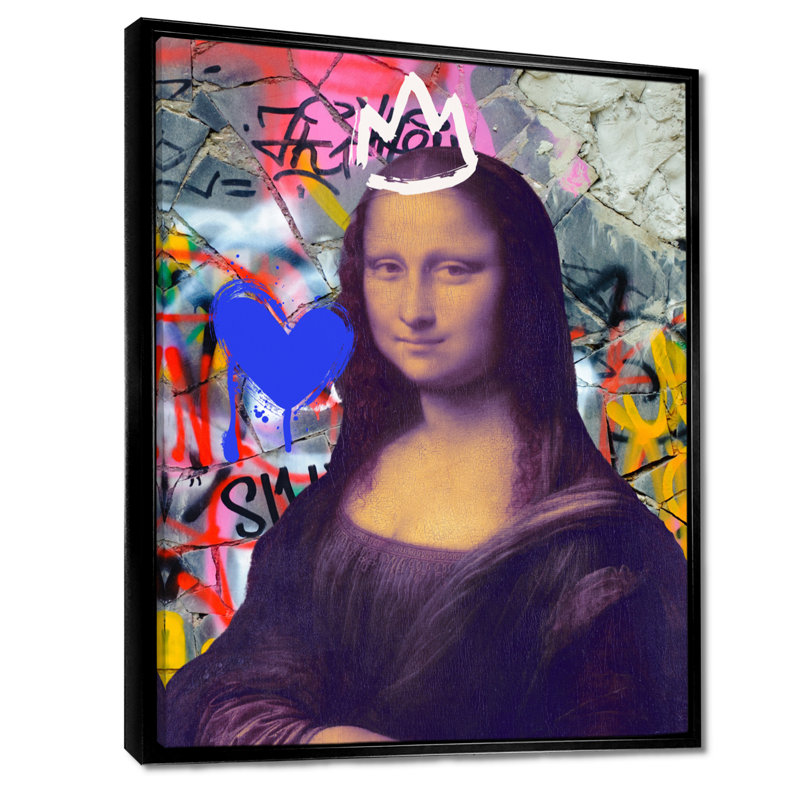 Graffiti Pop Art Mona Lisa - art mural femme Pop Art, Cadre flottant noir, H 20 po x l 12 po