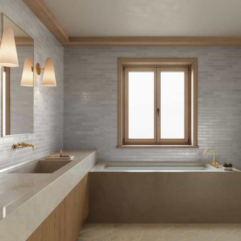 Montauk 2x8 Mixed Finish Ceramic Tile, Gin White